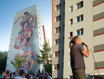 James of Street Art Duo JBAK giving us some background on their piece at Landsberger Allee.