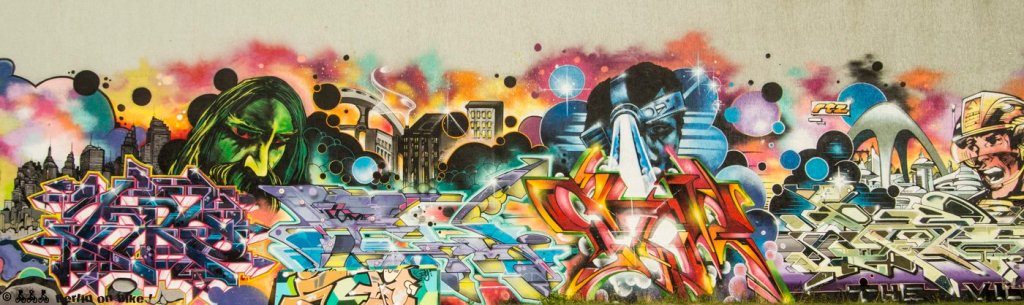 a graffiti covered wall