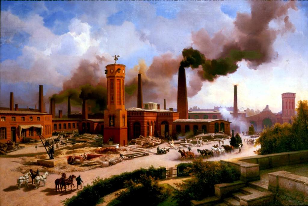 Definitiv kein Zeil bei einer Radtour mit uns (außer auf Anfrage): Borsig's Maschinenbauanstalt in einer Ansicht von CArl Eduard Biermann aus dem Jahr 1847. Ich finde aber es verdeutlicht ganz gut einen der Gründe wieso man als Arbeiter im 19. Jahrhundert nicht wirklich alt geworden ist. Man kann sich vorstellen, wie gut es für die Lungen ist, in diesem Dunst zu Arbeiten - 12-14 Stunden lang.