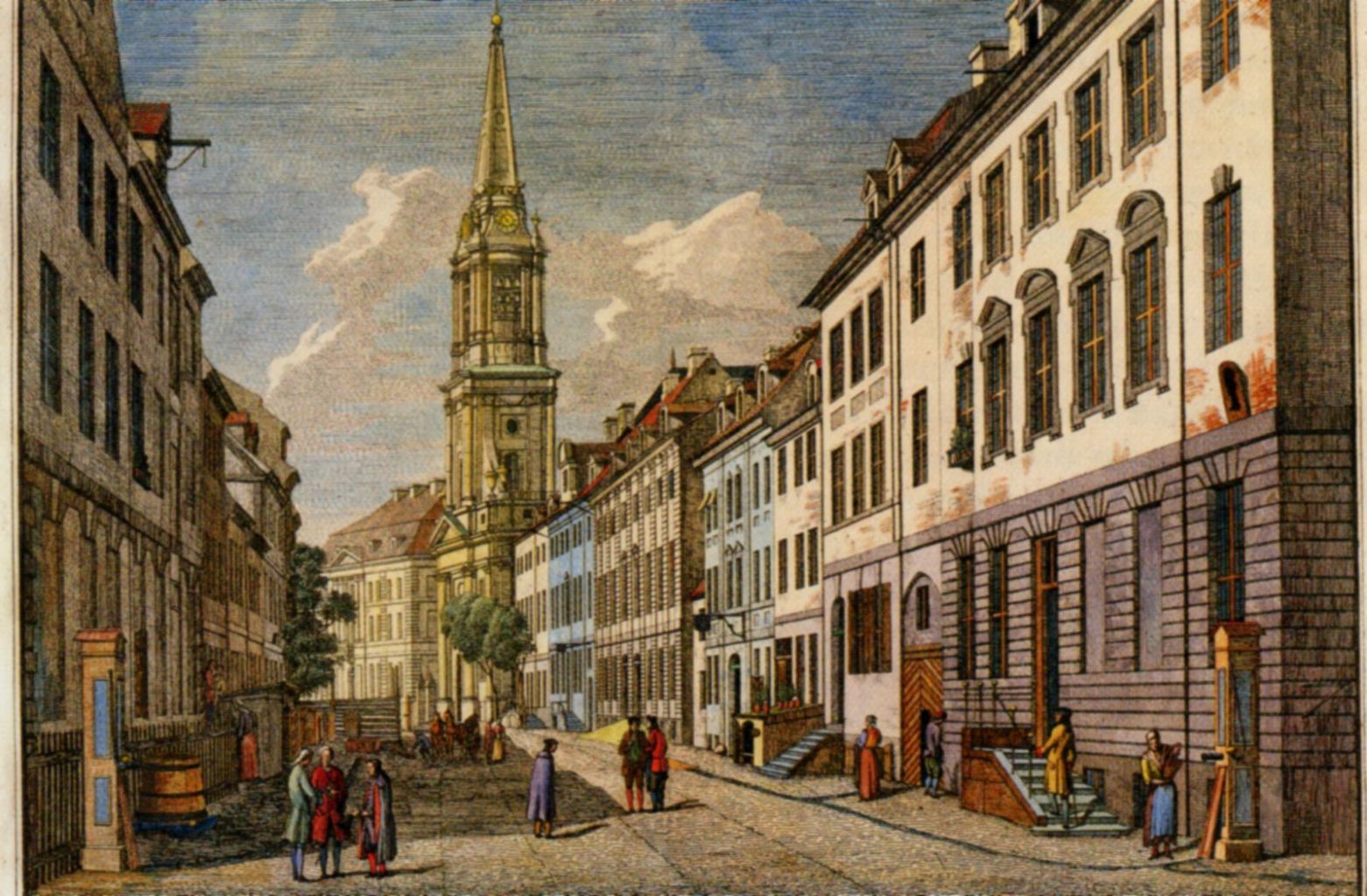 Johann Georg Rosenberg, 1785. Blick die Klosterstraße hinunter auf die PArochialkirche, einem der - wie cih finde - schönsten Gebäude der Stadt, wenn auch seit dem Weltkrieg ohne den Turm. Dieser soll übrigens wieder aufgebaut werden, wenn sich willige Spender finden.