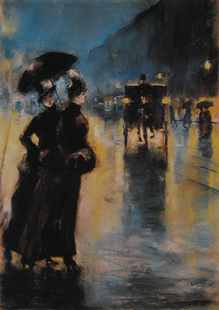 Nachtbeleuchtung, Lesser Ury, 1890. Wie ich finde, eines DER Berlinbilder überhaupt.