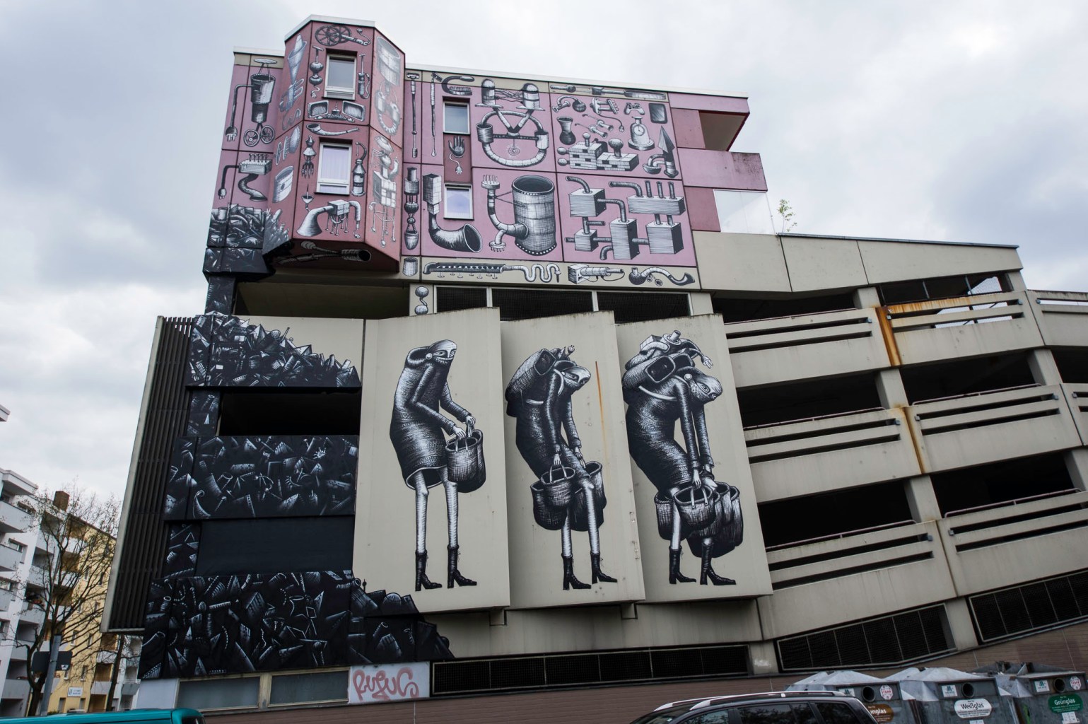 Mural von Phlegm in der Alvenslebenstraße, Schönerberg, Berlin