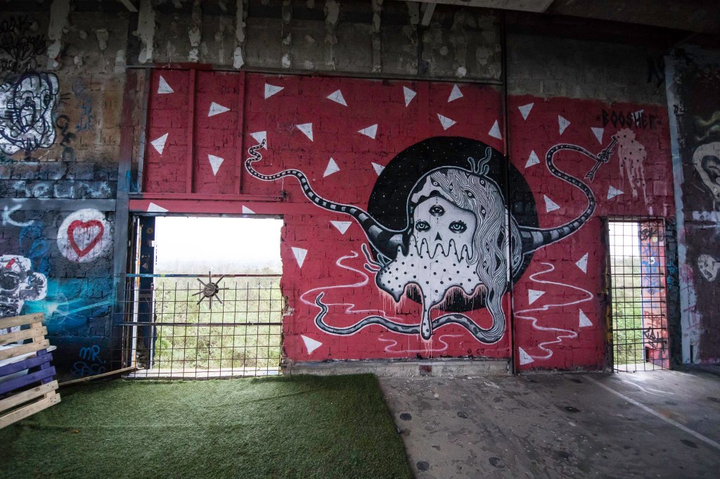 a graffiti covered building