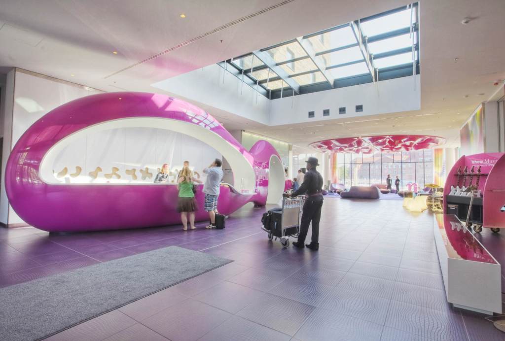 a lobby inside a hotel