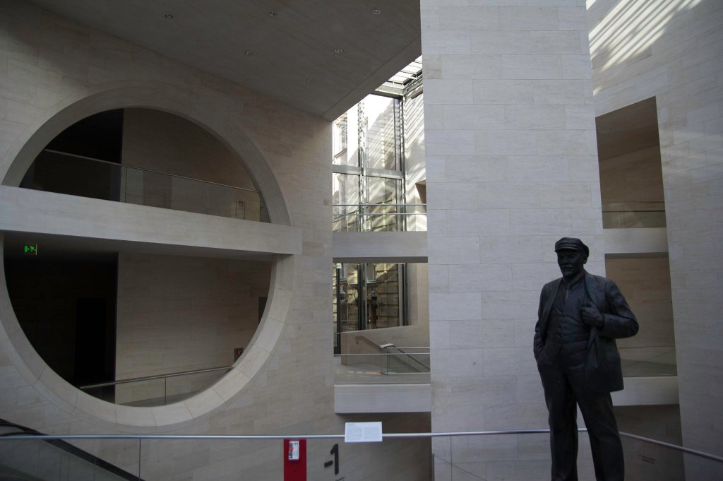 a man standing inside of a building
