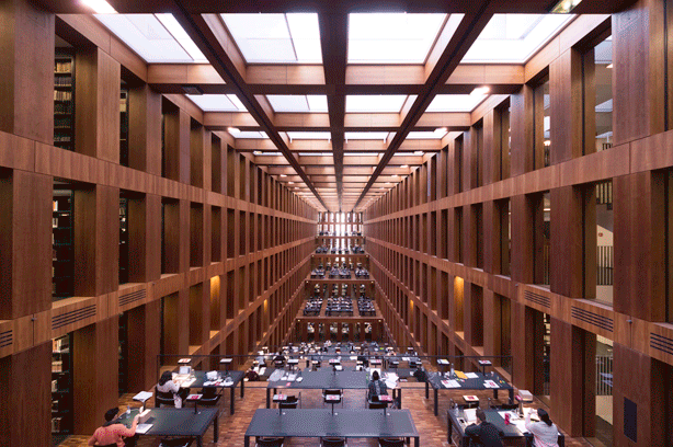 Atrium/work area at the central library of Humboldt University; Jacob- und Wilhelm-Grimm Zentrum in Mitte