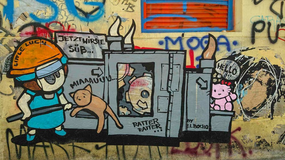 El Bochos most elaborate set-up to let Little Lucy have her way with the cat: a machine that turns it into "Hello Kitty".