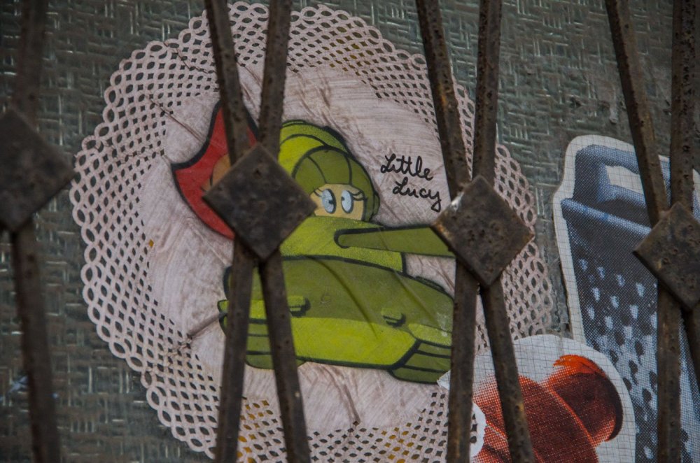 If all else fails, take a tank. A rare paste-up using paper lace as base material.