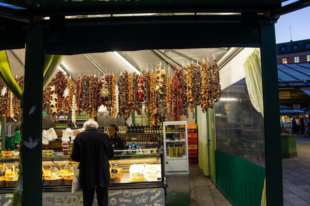 Food stall at Viktualienmarkt in Munich