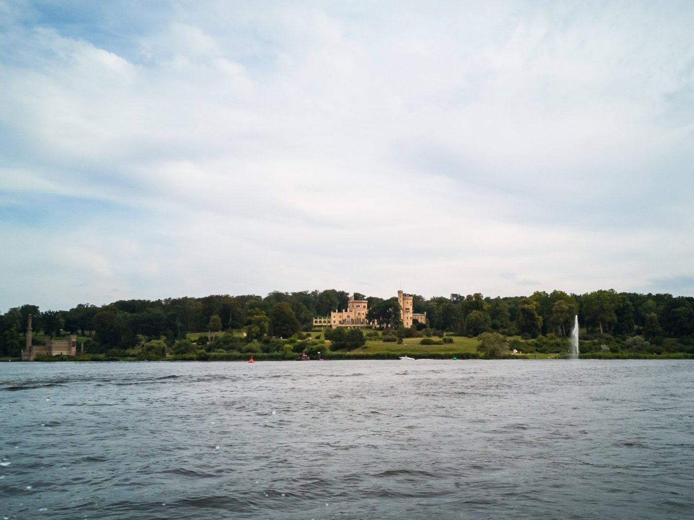 Babelsberg palace (centre) and the steam engine house (left) that powered - among other things - the fountain on the right.