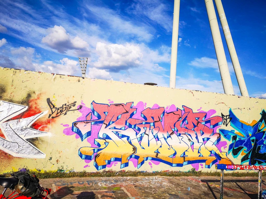 Classical graffiti piece in Mauerpark - just moments before.