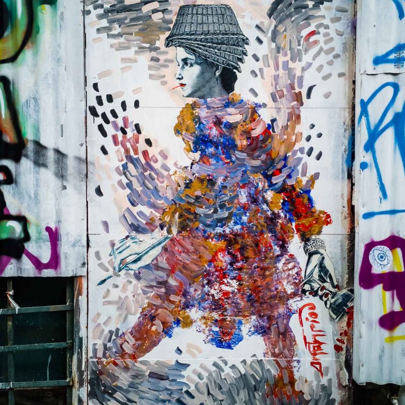 a graffiti covered wall