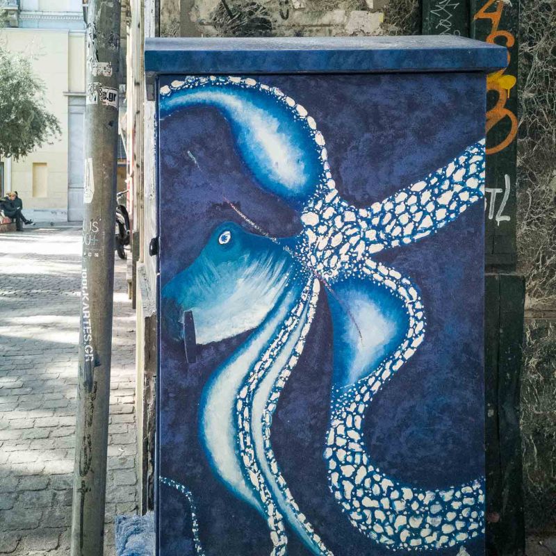 a close up of a blue door