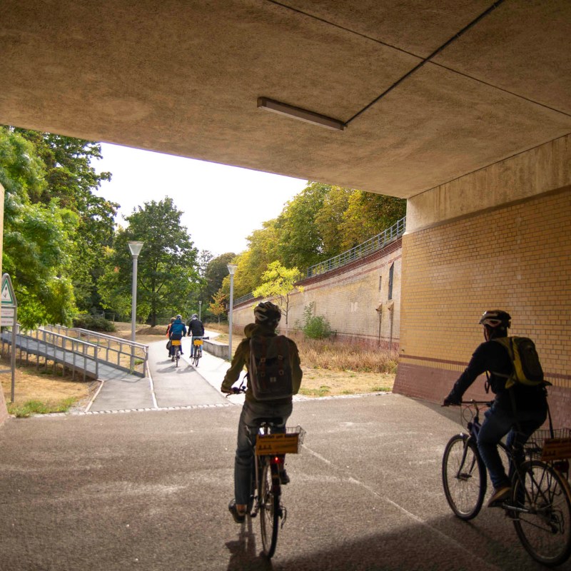 a man riding on the back of a bicycle