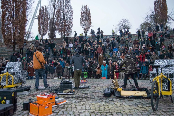 a group of people that are standing in the snow