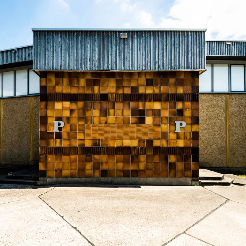 a bench in front of a building