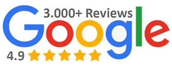 Google logo with '3,000+ Reviews' and '4.9' next to five yellow stars.