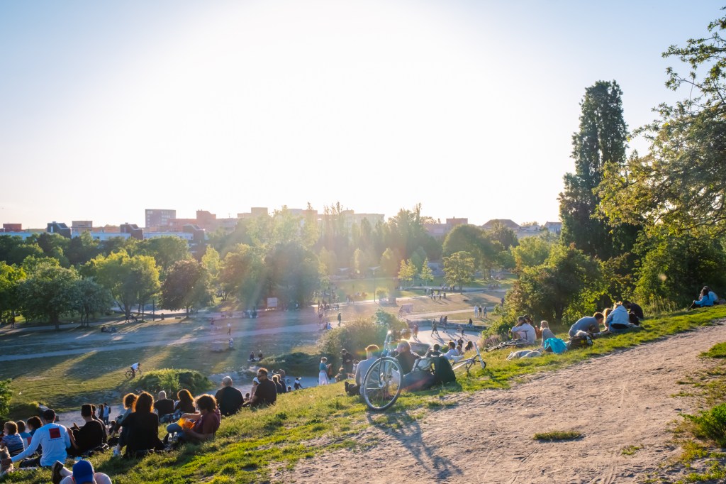 a group of people in a garden