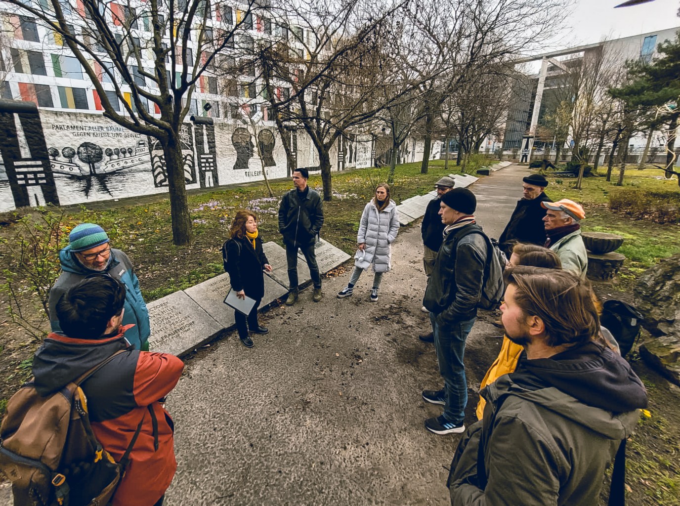 a group of people in a park